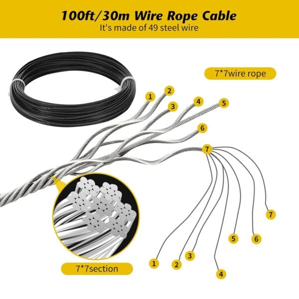 FVNANL Wire Rope Kit, Clothes Line Wires, 100FT Stainless Steel Cable - Image 6