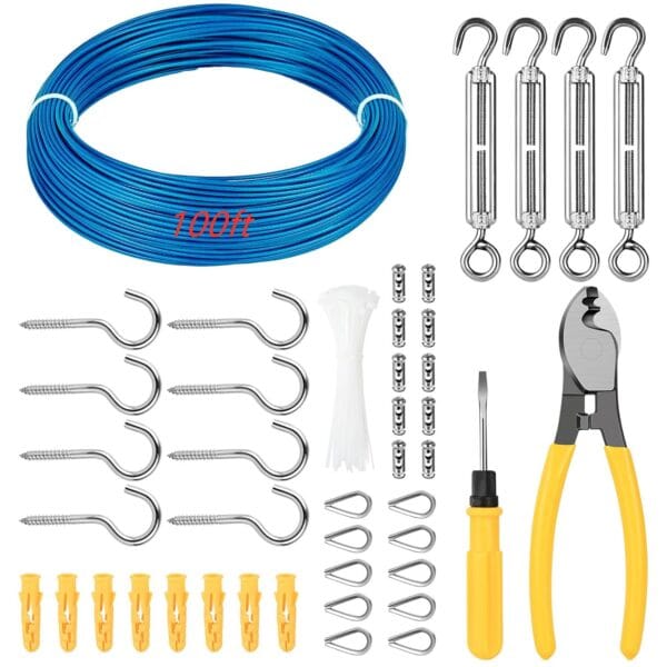 FVNANL Wire Rope Kit, Clothes Line Wires, 100FT Stainless Steel Cable