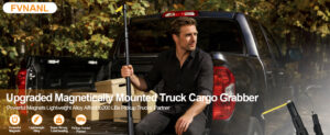 magnetically mounted 6.9 ft truck cargo grabber reach retriever tool upgraded extendable pickup truck bed accessories, multi use telescoping truck bed reach tool with two hooks